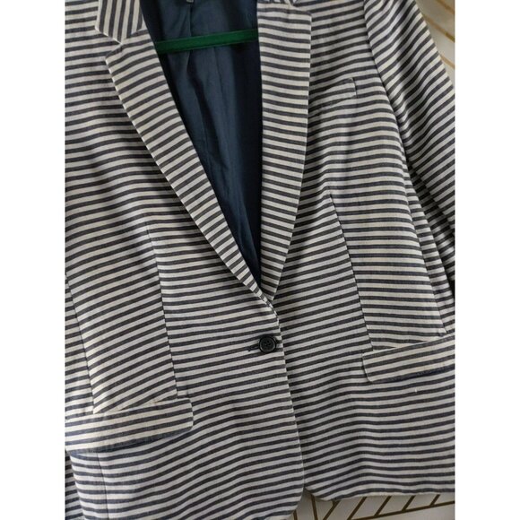 Madewell Women's Tailored Blazer Single Button Closure Striped Blue White Size 8 - Picture 4 of 8